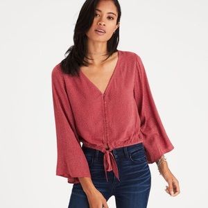 American Eagle Polka Dot Bell Sleeve Crop Top